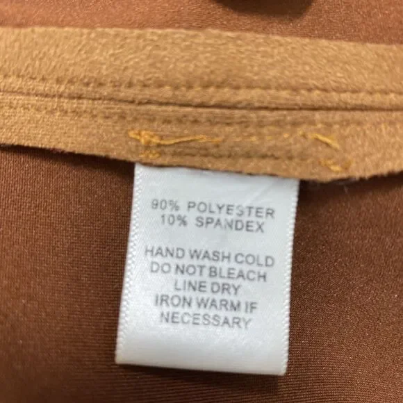 Mittoshop Moto Jacket Womens Large Brown Faux Suede Full‎ Zip Lapel Collar - Picture 5 of 10